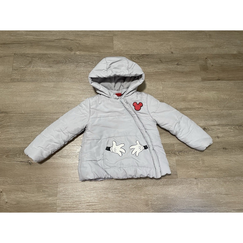 Disney Mickey Mouse Minnie Toddler Sz 3 Gray Lightweight Puffer Jacket Hooded